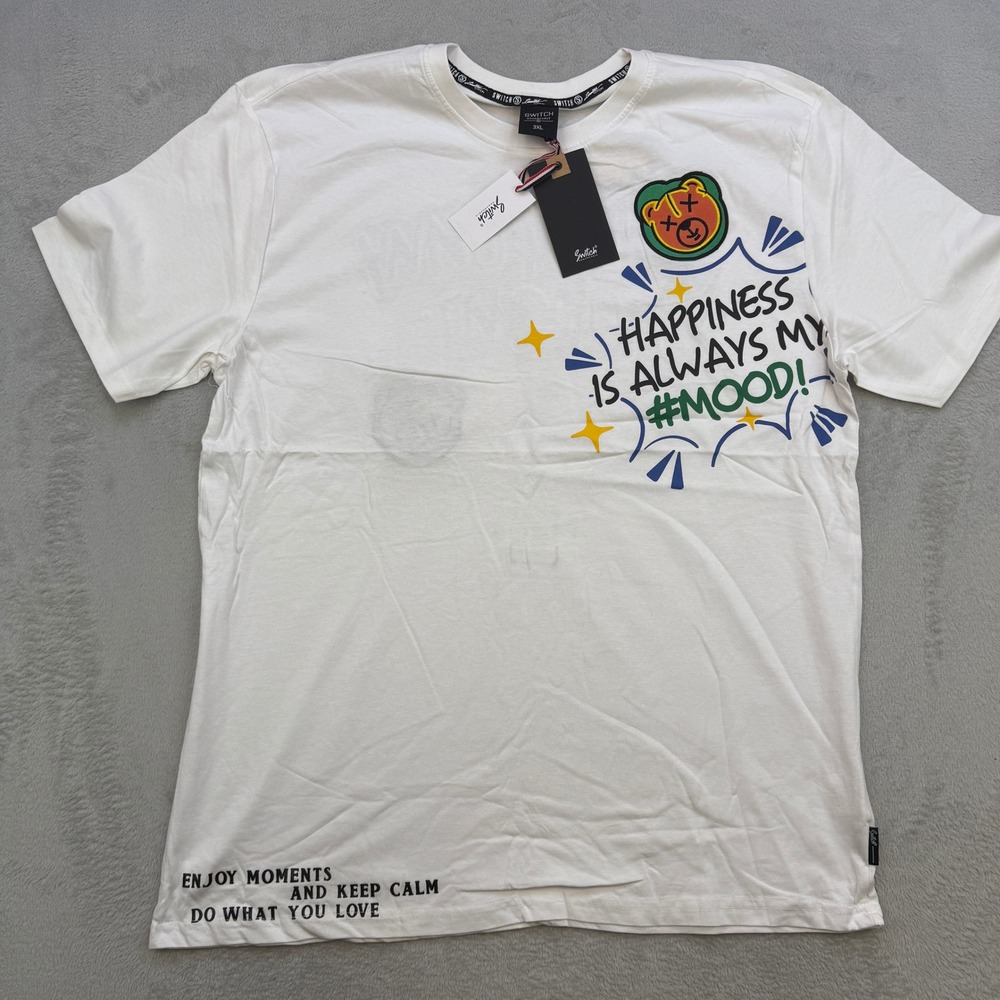 Switch Remarkable T Shirt Mens 3XL White Happiness Mood Teddy Bear Streetwear